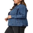 thumbnail image 4 of Unique Bargains Women‘s Plus Size Long Sleeve Button Front Washed Denim Jacket, 4 of 7