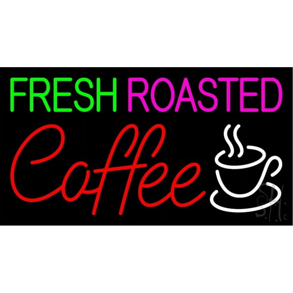 Fresh Roasted Coffee LED Neon Sign 13 x 24 - inches, Black Square Cut Acrylic Backing, with Dimmer - Bright and Premium built indoor LED Neon Sign for café and stroefront.