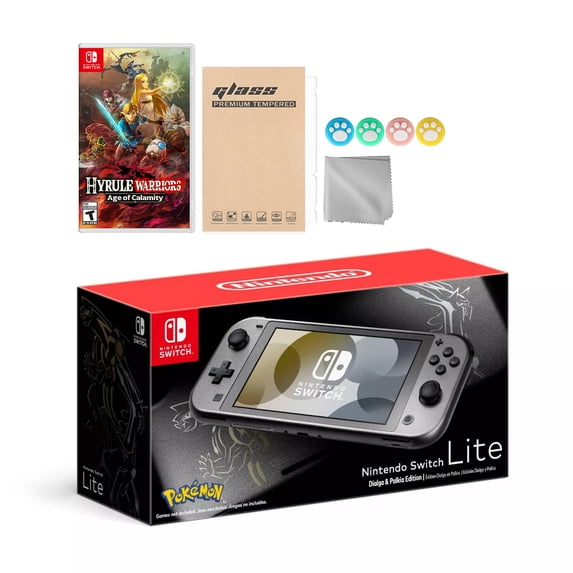 Nintendo Switch Lite Pokemon Dialga & Palkia Limited Edition with Hyrule Warriors: Age of Calamity and Mytrix Accessories NS Game Disc Bundle Best Holiday Gift