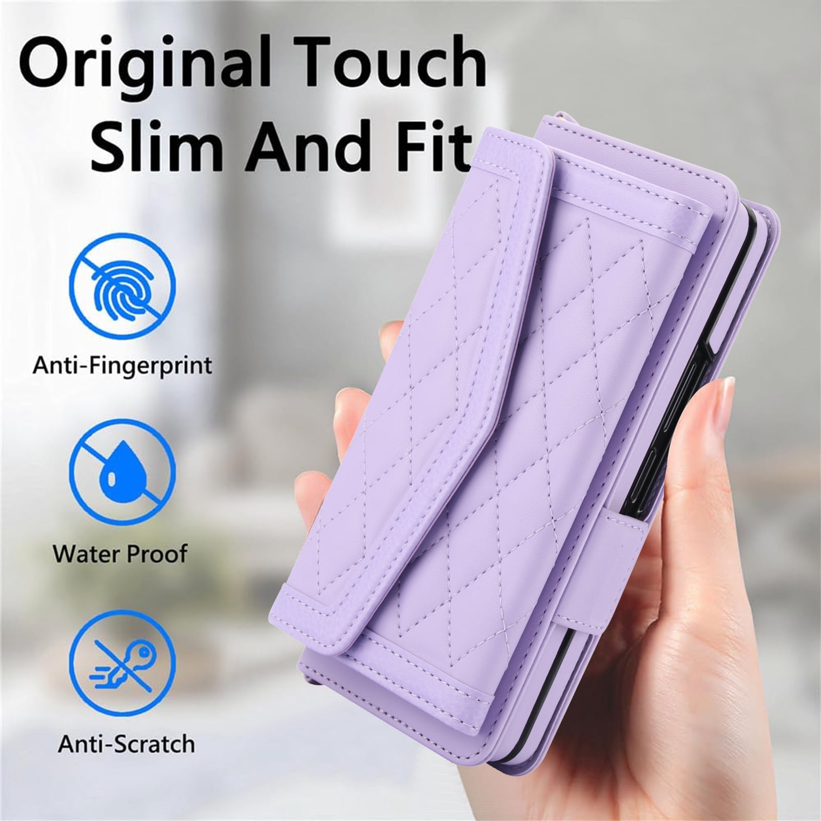 for Samsung Galaxy Z Fold 4 Case Wallet with S Pen Holder for Women, 12 Card Holder & 2 Cash Pocket & Shoulder Strap & Wristlet Flip Stand PU Leather Phone Case with RFID Blocking, Lightpurple