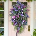 thumbnail image 2 of Artificial Spring Tulips Wreath for Door Decor,Purple Tulips Flower Cluster Green Leaves Floral Wreath,Spring Artificial Wreaths Hanging Wreath for Home Party Festival Decoration(19.68*11.81in), 2 of 5