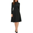 thumbnail image 1 of INSPIRE CHIC Robe Midi en Tricot à Manches Longues à Col Noué pour Femme, Tenue de Travail, L Noir, 1 of 5