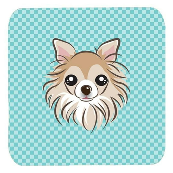 3.5 x 3.5 In. Checkerboard Blue Chihuahua Foam Coasters, Set Of 4