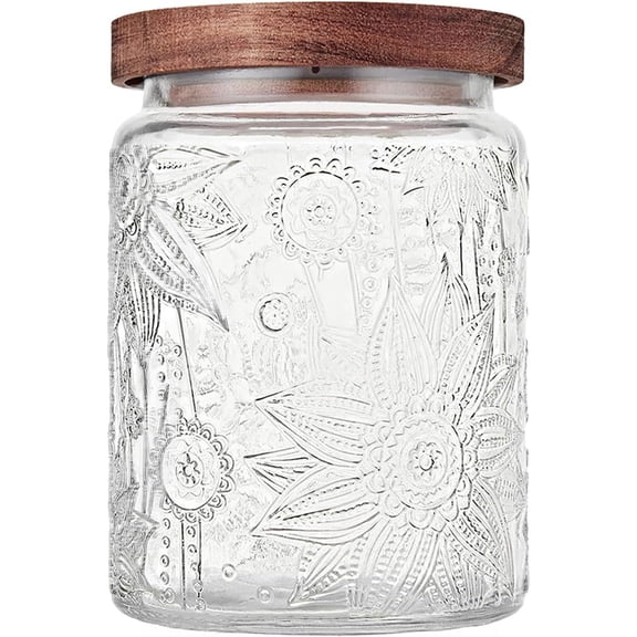 Vintage Glass Jar with Wooden Lid, Airtight Decorative Food Storage Canisters for Kitchen Counter