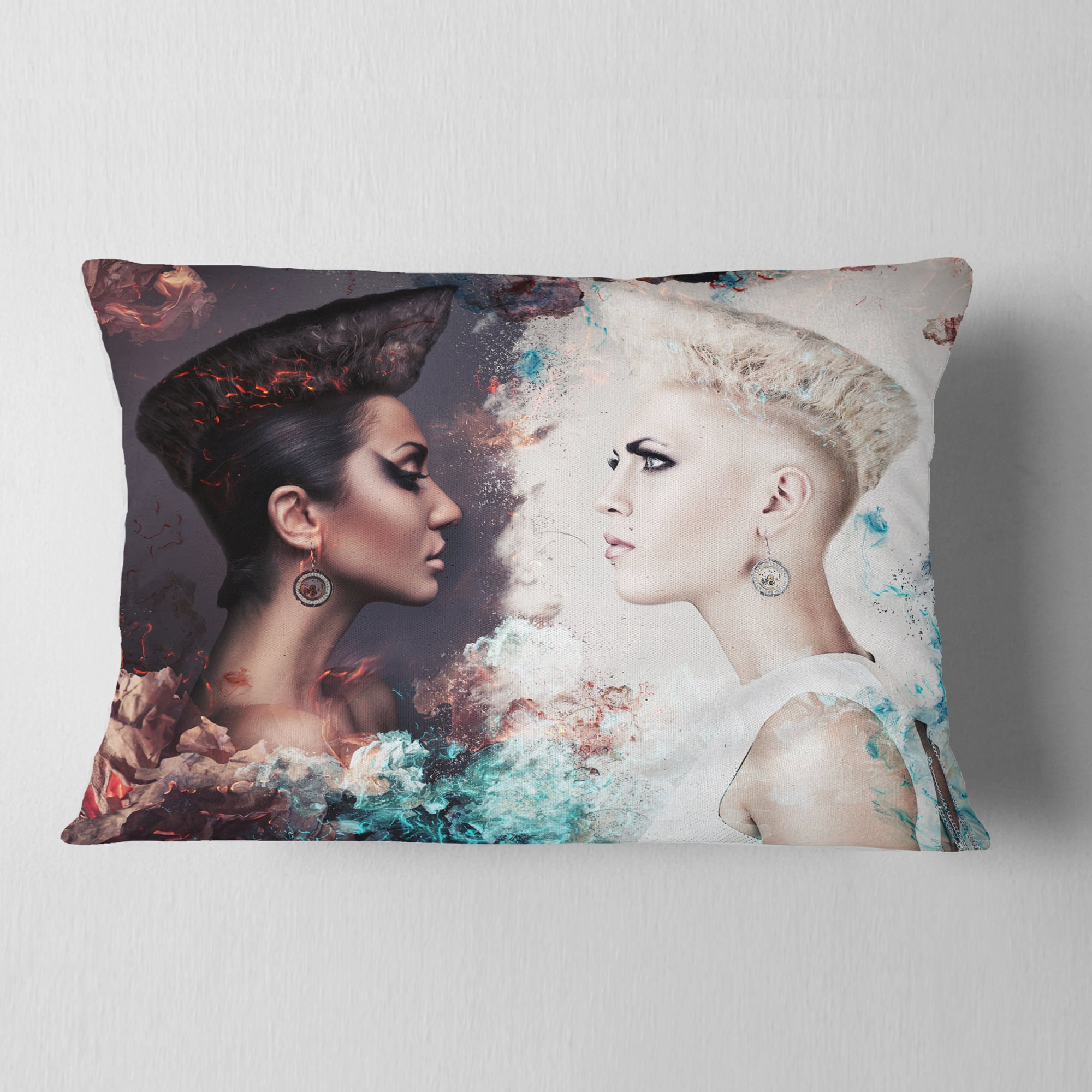 Designart Evil and Good Women Face to Face - Portrait Throw Pillow - 12x20
