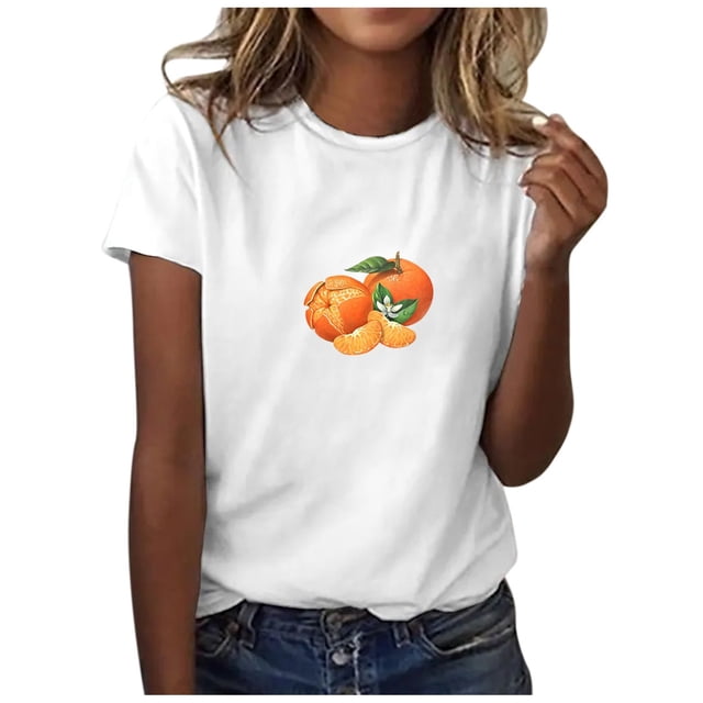 Blouses for Women Fashion Fruit Vegetable Printed Round Neck Short Sleeve Summer Classic Fit Tees for Woman