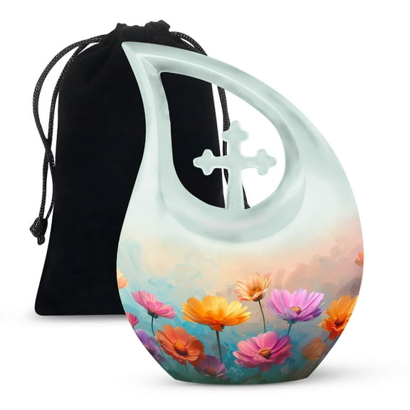 JAGSHASHI Dreamy Blossoms A Haze Of Floral Hues Funeral Ashes Urn - Adult Cremation Urns For Human Ashes - Urn Human Ash Adult Female - Cremation Urn Set - 10 Inch With Velvet Bag - Cremation Urns