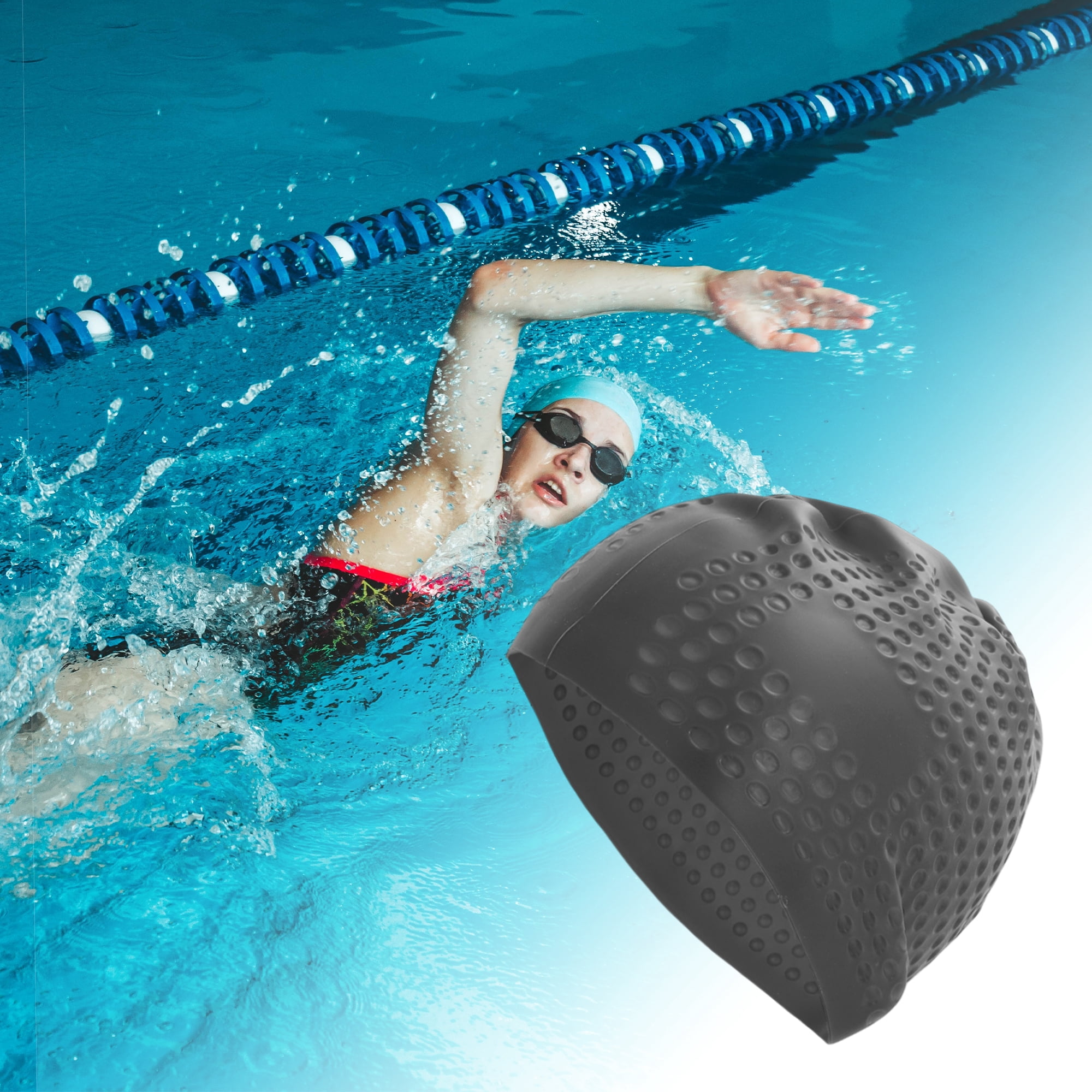 Unique Bargains Waterproof Bubbles Texture Swimming Cap Black