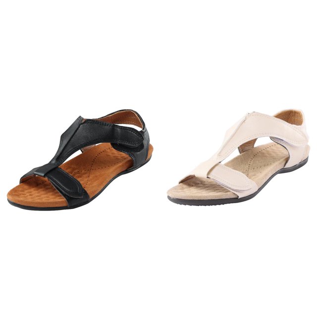 (2-Pack) Rinsvye Womens Thick Sole Wedge Sandals Tape Strap Sandals Summer Comfort Footwear Easy On Off Convenience