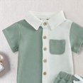 thumbnail image 4 of KPOPLK Button Up Toddler Baby Boy Outfit Set Summer Boy Casual Short Sleeve Shirt Top and Shorts Set Clothes(12-18 Months,Green), 4 of 5
