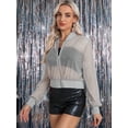 thumbnail image 3 of Nlife Women Sheer Mesh Sparkly Jacket Full-Zip See Through Bomber Glitter Shiny Long Sleeve Outwear, 3 of 8