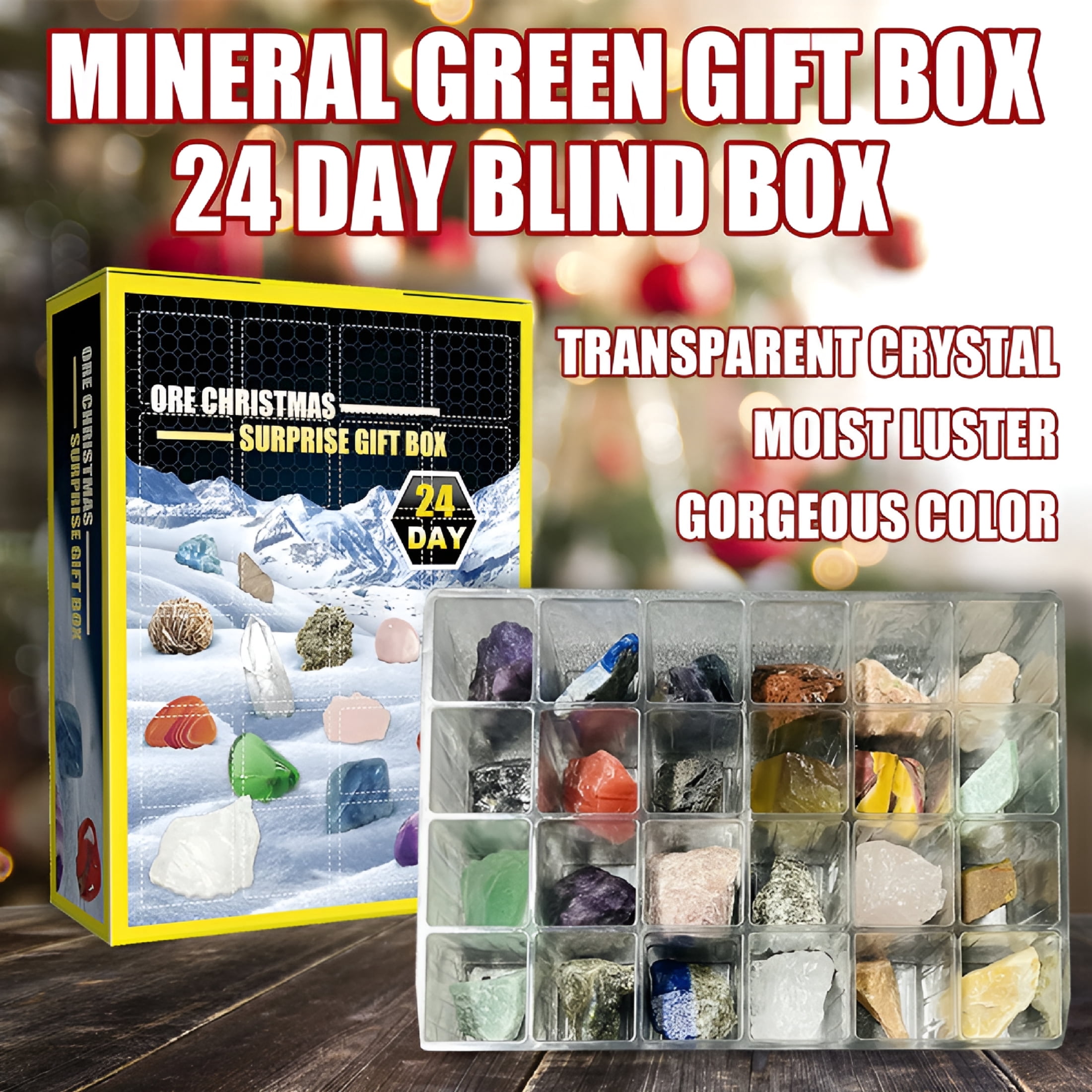 BESTSKY 2026 New Crystal Christmas Advent Calendars for Kids,24 Natural Gemstones Healing Stones Advent Calendar，Christmas Countdown Gift for Bedroom,Playroom,Study,Living Room