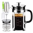 thumbnail image 1 of YMMIND Cafetera de prensa francesa Prensa de café de acero inoxidable 304 de 34 oz, con sistema de 4 filtros, vidrio de prensa francesa de borosilicato de espesor resistente al calor, émbolo de café d, 1 of 5