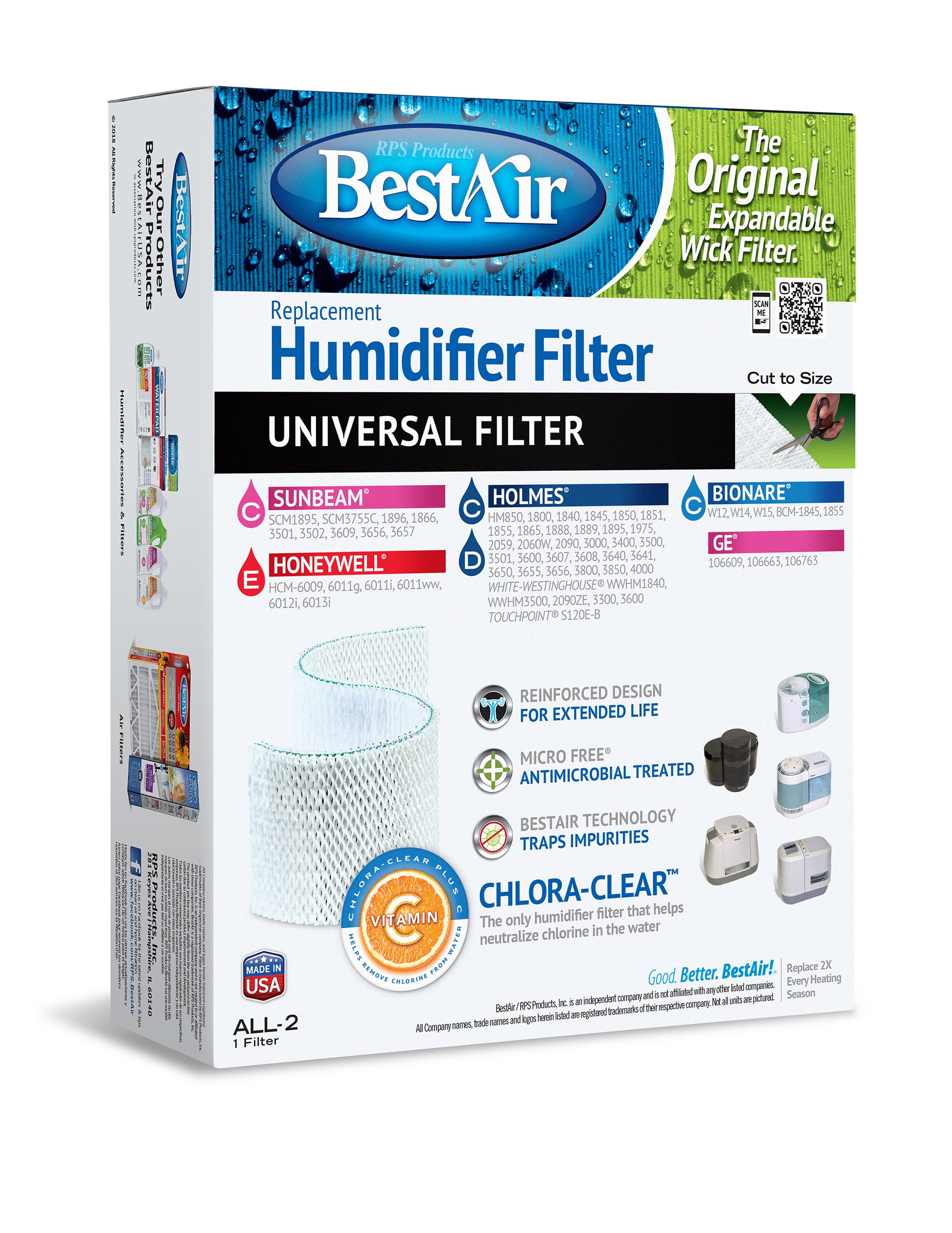 BestAir ALL2 Universal Humidifier Replacement Wick Filter for Holmes