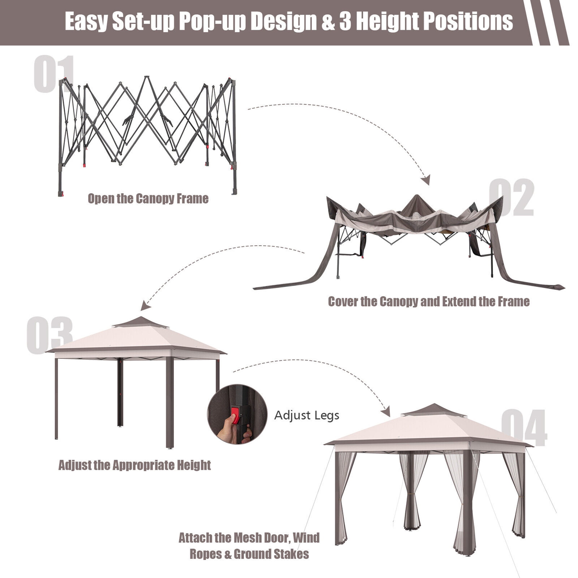 Gymax 11 x 11 ft Pop up Gazebo 2-Tier Patio Canopy Tent Shelter w/ Carrying Bag Beige
