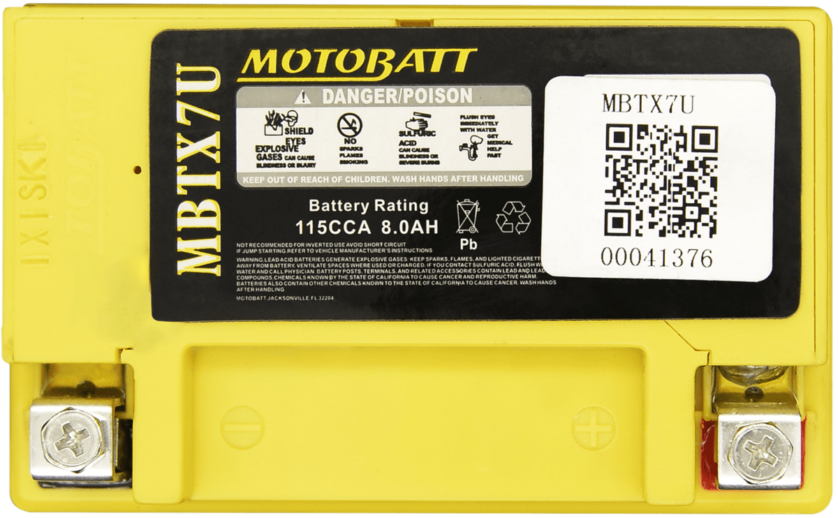 MotoBatt MBTX7U 8Ah 115 CCA AGM Powersports Battery replaces YTX7L YTX7L-BS YTZ8V
