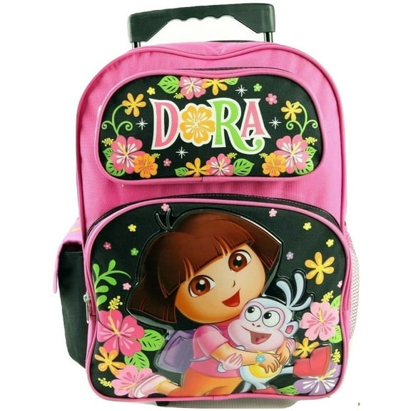 Dora The Explorer NICK. JR Flowers Backpack, Large Rolling, Black (16")