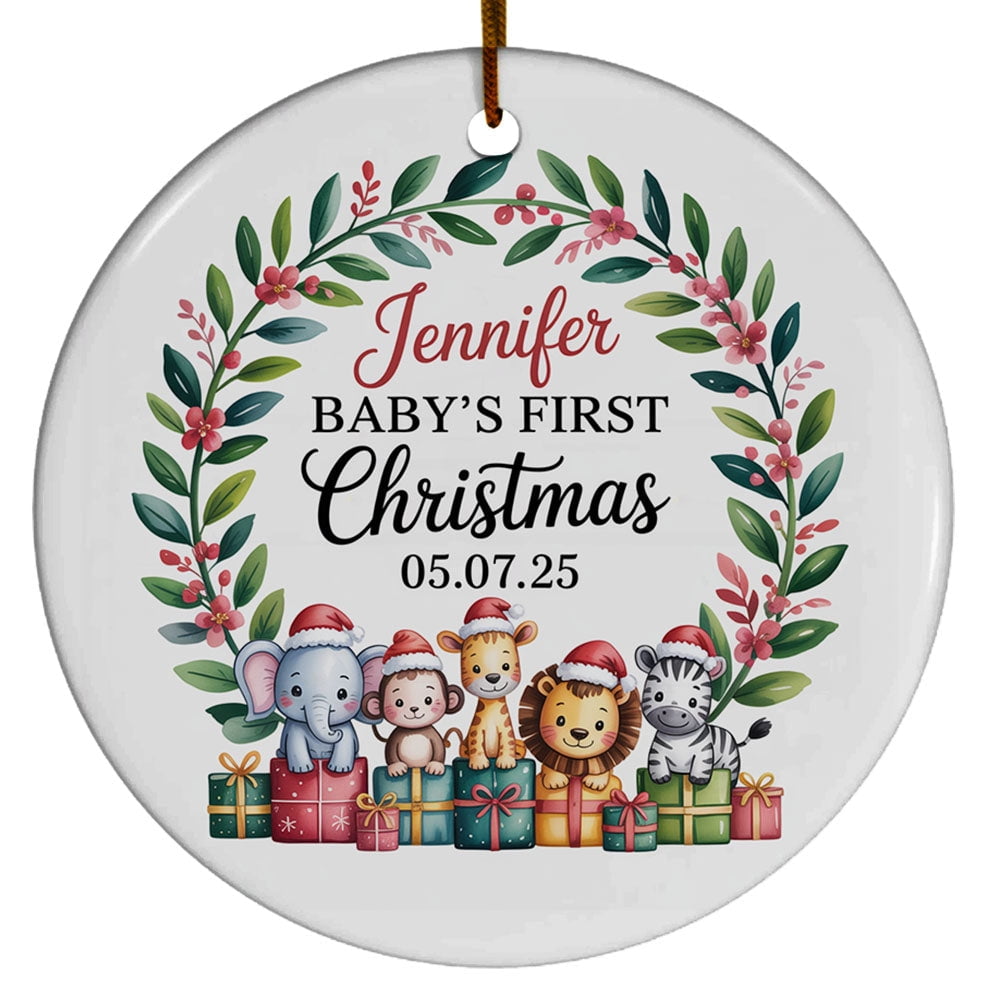 Baby's 1st Christmas 2025 Ornament, Cute Animal Woodland Christmas Ornament Gift for Baby's First New Parent Dad Mom Family Baby Boy Girl