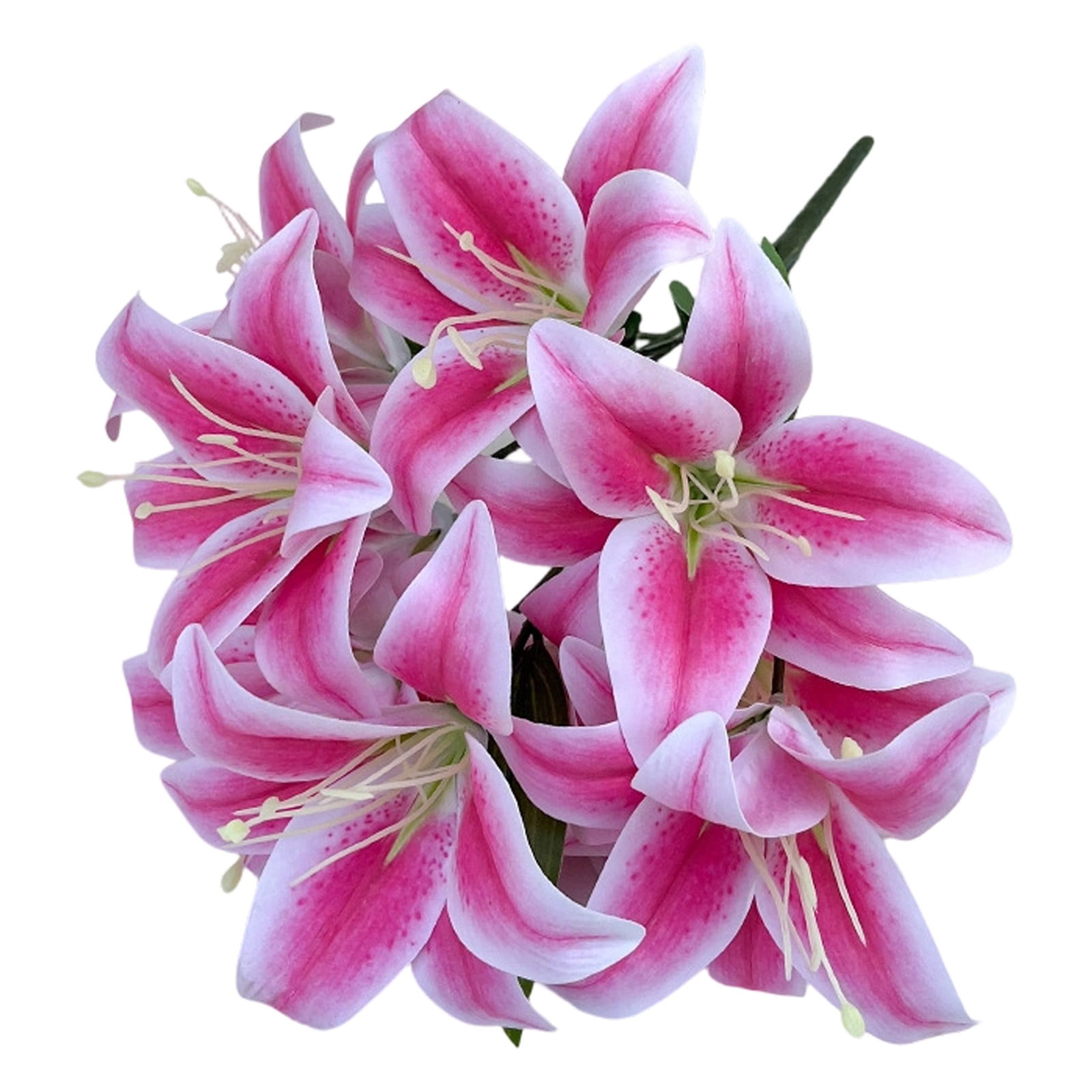 ERTZAE Balcony Flower Decor,Cool Color Lily Stems,Event Hall Lilies,Faux Lily Stems,Decorative Lily Bouquet,Pink 10-Head Artificial Lily Bouquet 18Inch,Realistic Flower Stem for Vase Decor