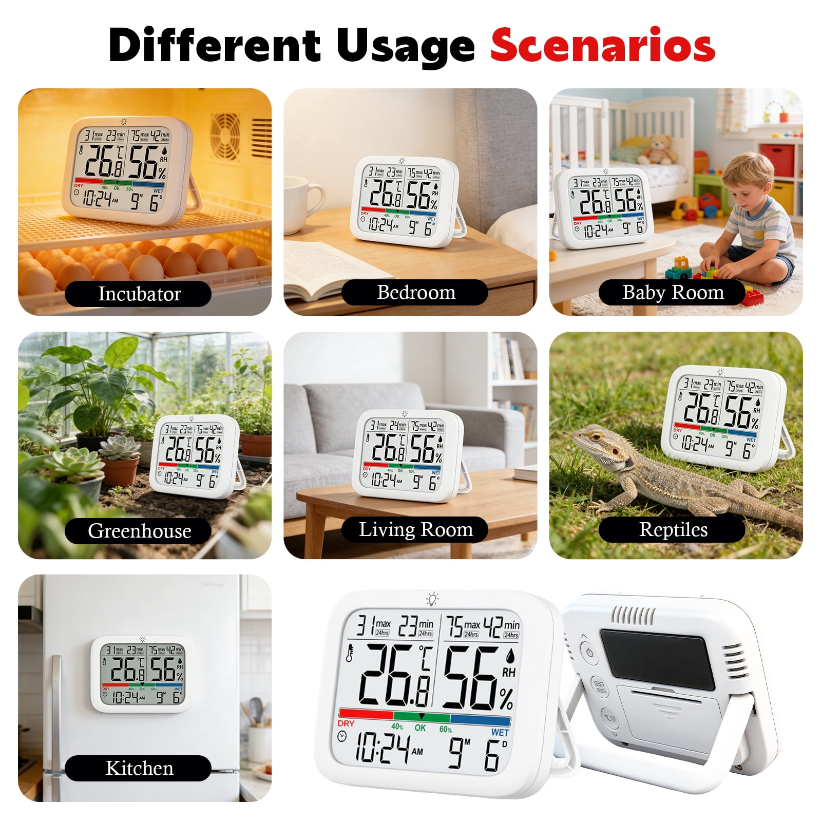 Amaopus 2 Pcs Mini Digital Indoor Thermometer Hygrometer Clock, Room Temperature Humidity Monitor with Calibration, Backlight, Air Comfort Indicator, 24H Max Min Record, Time, Date, Alarm for Home