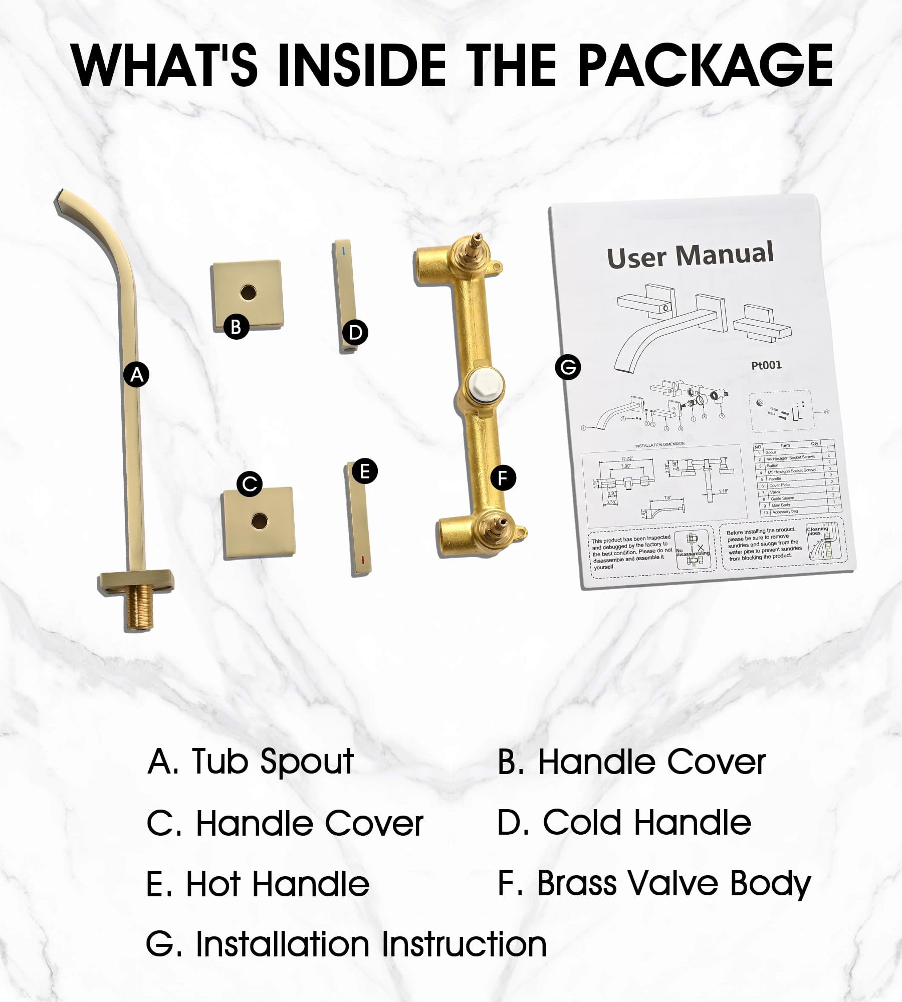 Wall Mount Tub Filler Brushed Gold Bathtub Faucet Long Spout 2 Level Handles