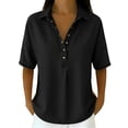 thumbnail image 2 of Jeans Shirt for Women Loose Fit Vintage Washed Denim T Shirt Summer Lightweight Going Out Jean Top Casual Polo Shirts Black S, 2 of 6