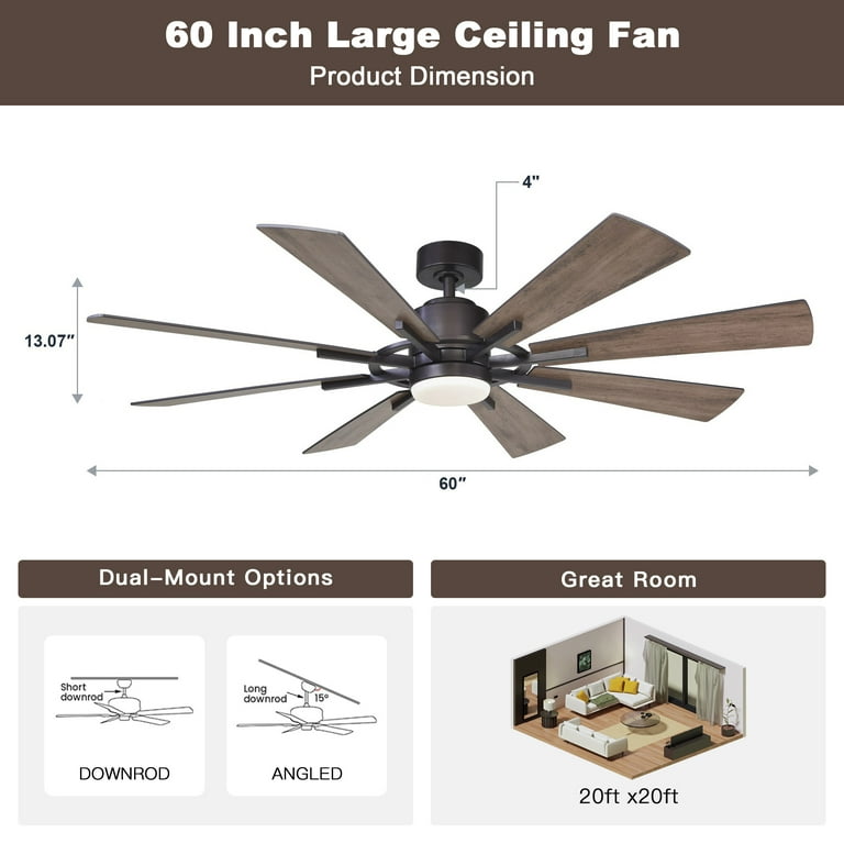 Modern Electric 60 Inch Ceiling Fan with Lights and Remote, 8  