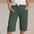 thumbnail image 2 of Weebloom Cotton Linen Shorts For Teen Girls High Waisted With Pockets Beach Pants For Kids With Fit Solid Color Casual Trousers Dark Green 14-15 Years, 2 of 5