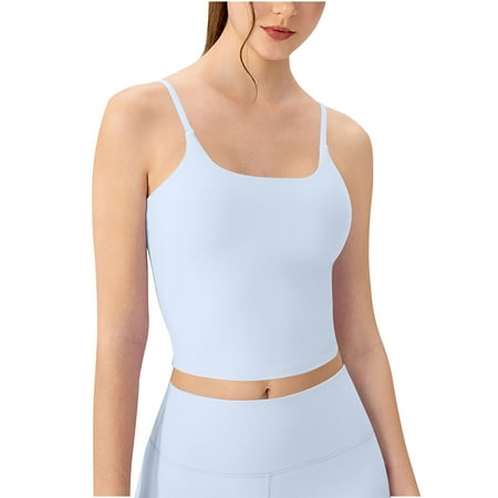 RYDCOT Cami Tank Tops for Women Built in Padded Bra Longline Sports Bra Cropped Tank Tops for Women Workout Fitness Camisole Crop Top Yoga Top Flash DealsLight Blue
