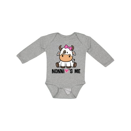 

Inktastic Nonni Loves Me Baby Cow Gift Baby Girl Long Sleeve Bodysuit