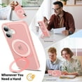 thumbnail image 4 of Dteck Magnetic Case for iPhone 16,Shockproof Matte Translucent PC Case Compatible with Mag Safe Ring Holder Kickstand Silicone Bumper Cover for iPhone 16,Pink, 4 of 6