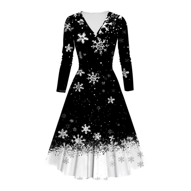 FcBaudy Robe à Manches Longues à Col en V, Robes d'Été pour Femmes, Robes pour Femmes Robe Imprimée pour Dames Style à Manches Longues à Col en V Robe pour Femme