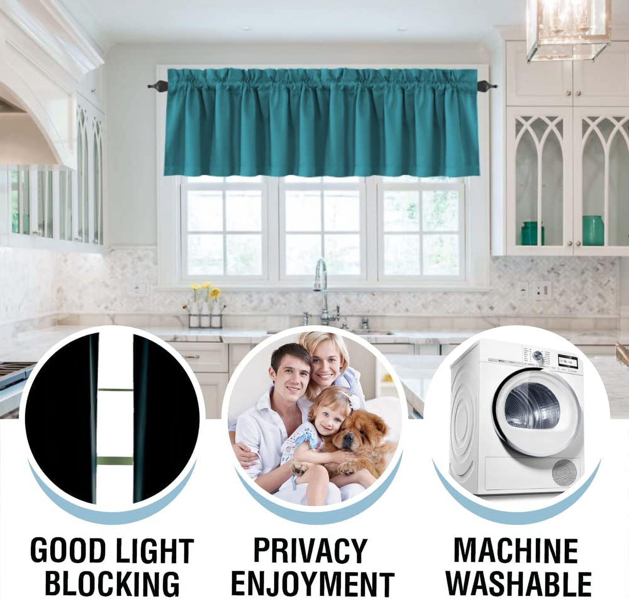 Blackout Curtain Valances for Kitchen Windows/Bathroom/Living Room/Bedroom Thermal Insulated Rod Pocket Valances for Windows, 2 Pack, 52" x 18"