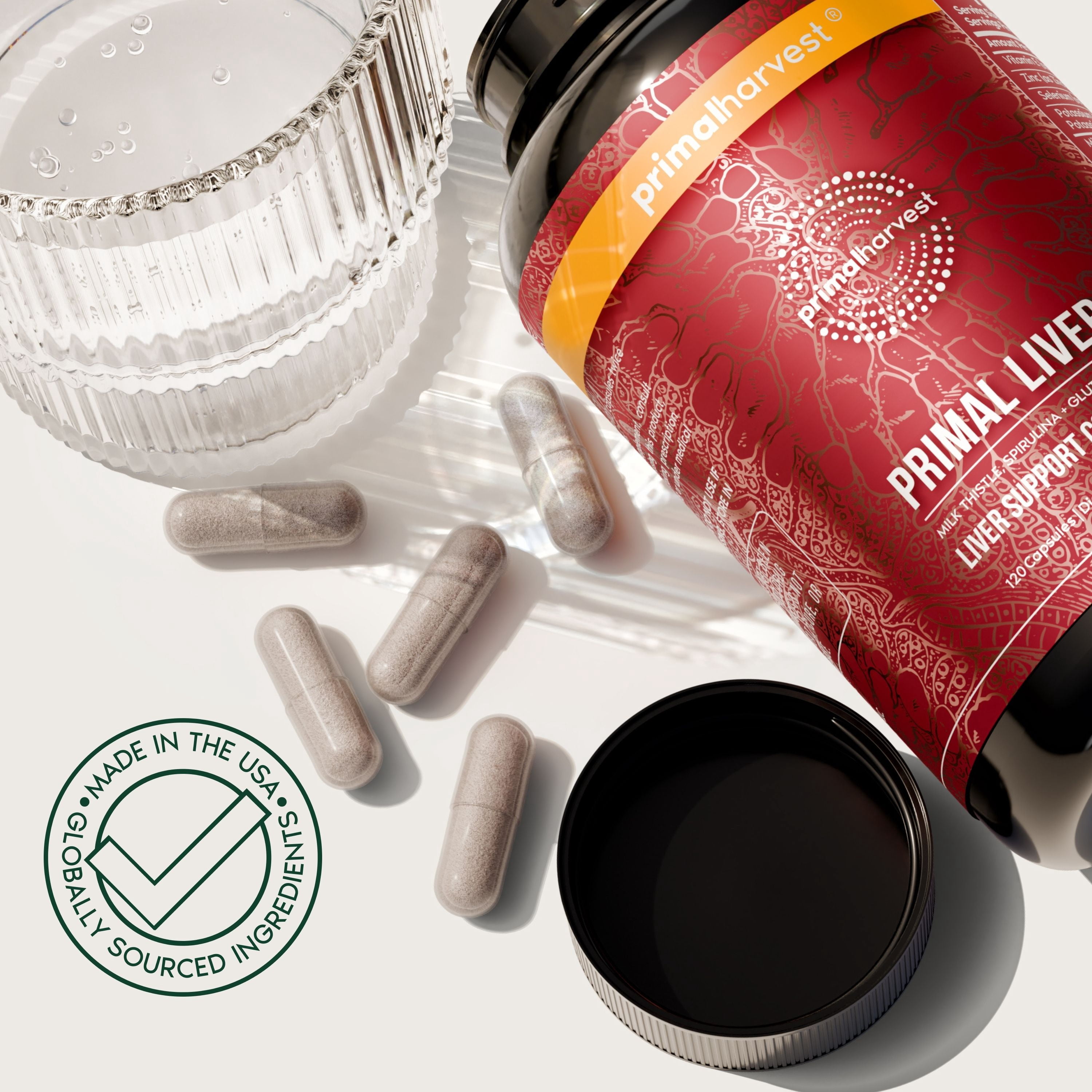 Primal Harvest Primal Liver, 2 Pack: Liver Detox & Support with Alpha-Lipoic Acid, L-Cysteine, Glutathione, Milk Thistle, Spirulina, Turmeric & Dandelion Root for Healthy Liver Function. ( 120ct)