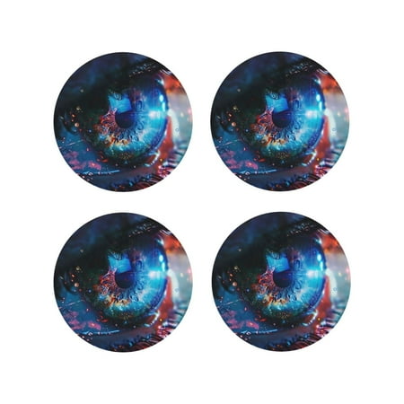 

Matuu Modern Colorful Eyes for Cup Coasters Set of 4 Leather Coasters Desk Coasters for Office Measures 4” x 4”-Round Shape