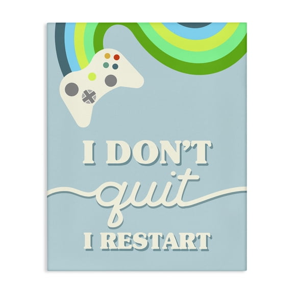 Stupell Industries Contemporary I Don't Quit I Restart Video Game Phrase Canvas Art, 16 x 20, by Lil' Rue