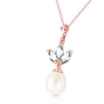 thumbnail image 3 of Galaxy Gold 14K Solid Rose Gold 18" Necklace with Freshwater-Cultured Pearl and Natural Aquamarines, 14"-24" Sizes, March Birthstone, Symbol of Serenity, 3 of 4