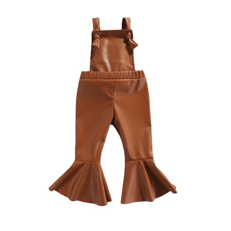 

Suanret Toddler Little Baby Girls Jumpsuit Faux Leather Romper One Piece Solid Sleeveless Suspender Pants Khaki 18-24 Months