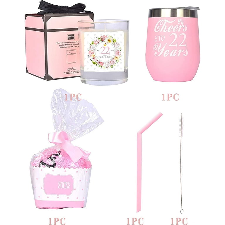 MEANT2TOBE Pink 22nd Birthday Gifts Set for Women Tumbler Decorations More Perfect Turning 22 Year Old Birthday Gift Ideas for Her