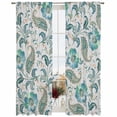 thumbnail image 2 of Sheer Curtains 84 Inches Long, Teal Paisley Floral Light Filtering Window Curtains for Living Room/Bedroom, Boho Ethnic Tribe Traditional Rod Pocket Voile Sheer Curtain Drapes, 52"W x 84"L, 2 Panels, 2 of 8