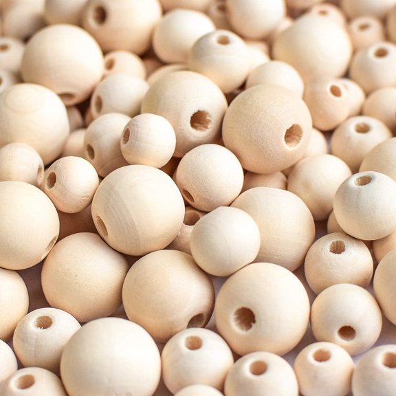 600 Pieces Round Wood Beads Unfinished Natural Wooden Loose Beads Spacer Beads for Crafts (10mm, 12mm, 16mm)