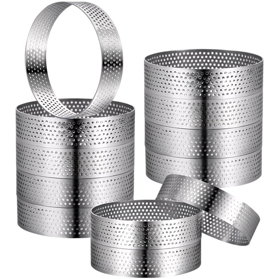 12 Pcs Tart Rings Set, 1.98 in Stainless Steel Perforated Tart Rings, Mini Cake Mousse Rings Molds, Easy to Clean, for Baking Tart, Pie, Quiche