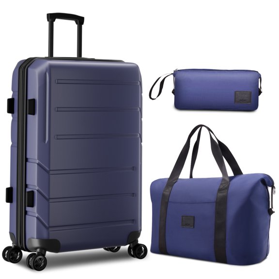 HOTEEL Carry On Luggage 3 Piece 20 inch Lightweight Travel Luggage Set, ABS PC Hardside Suitcase with Duffel Bag and Toiletry Bag(Navy)