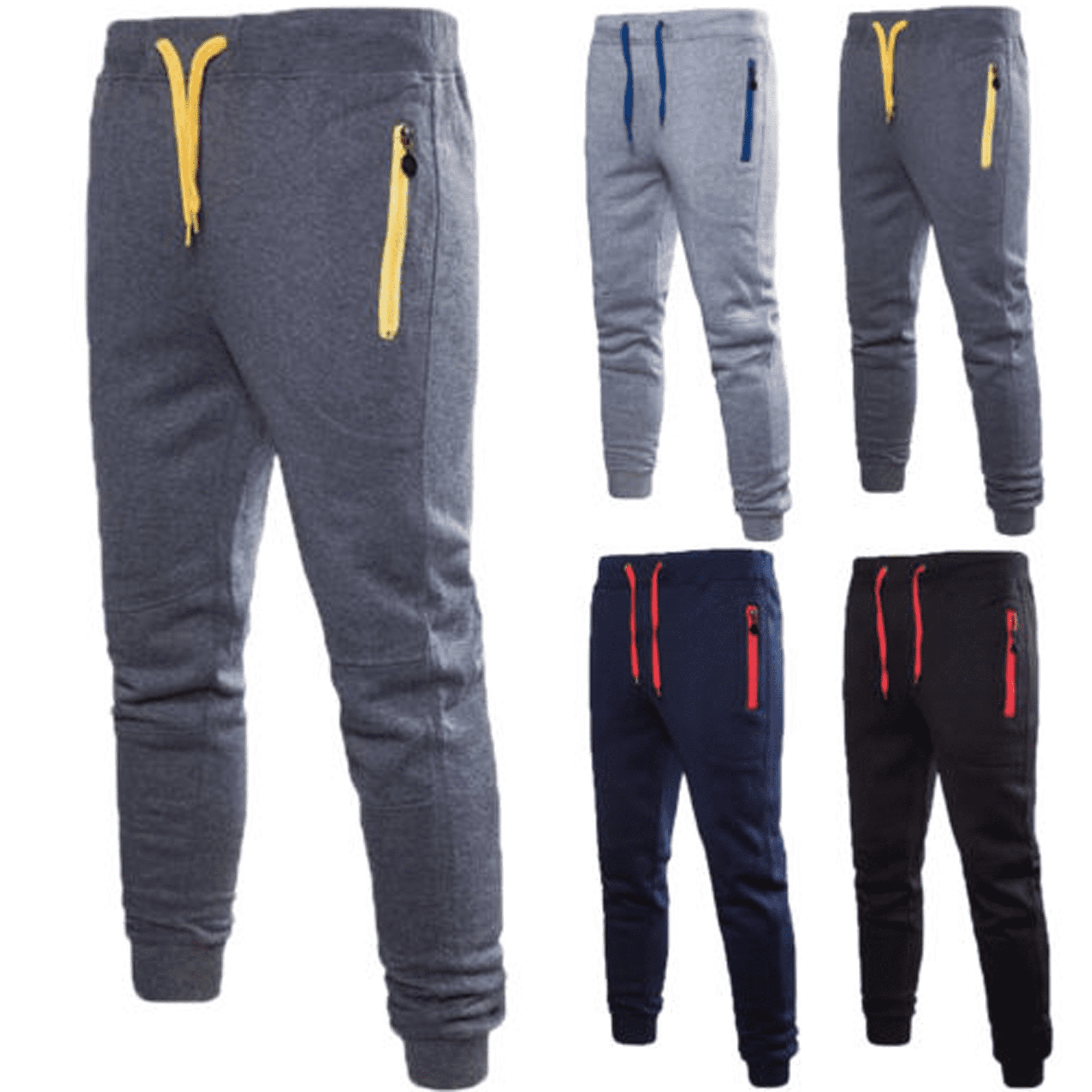 Mens Gym Slim Fit Trousers Tracksuit Bottoms Skinny Joggers Sweat zip pockets