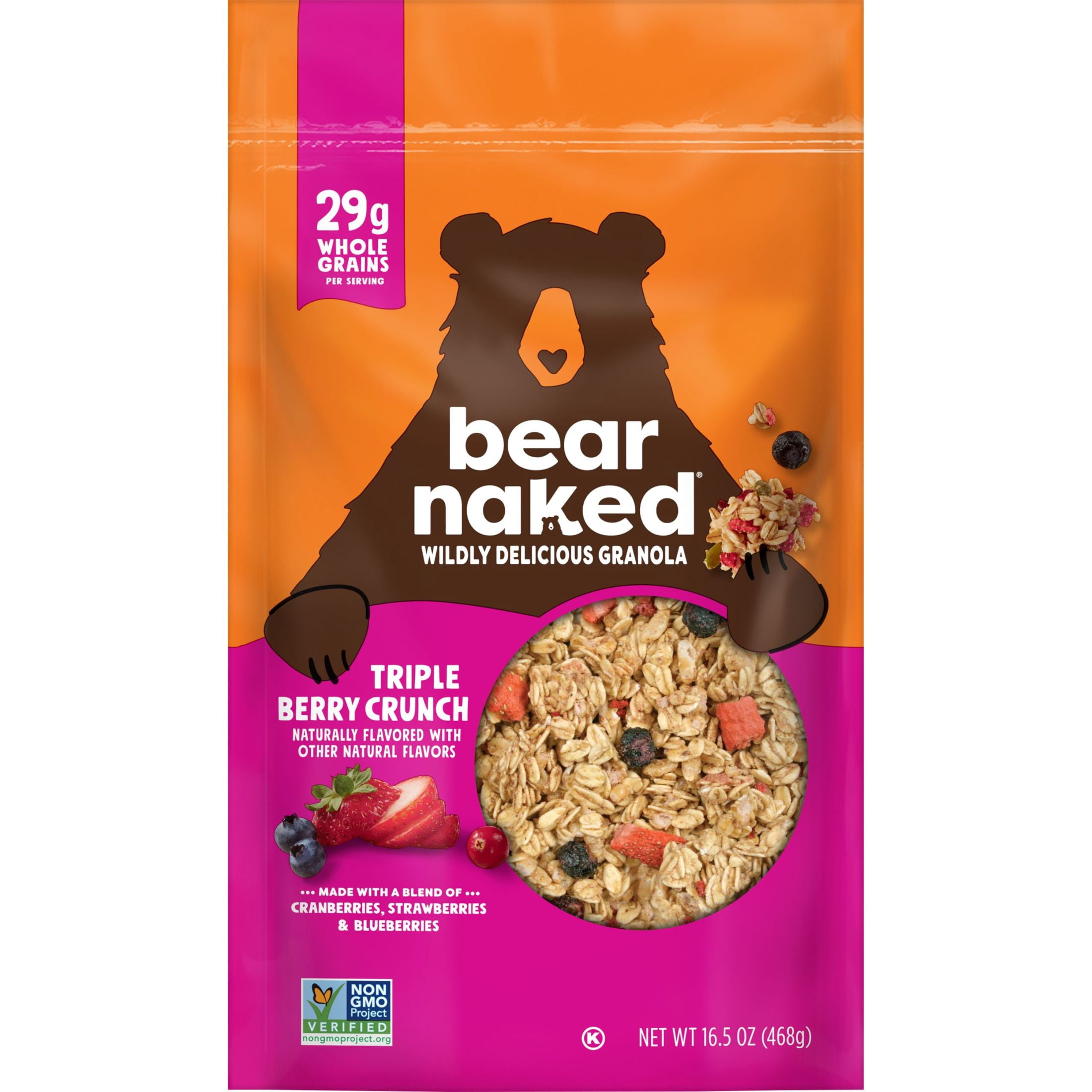 Bear Naked Granola Cereal, Fiber Snacks, Breakfast Snacks, Triple Berry Crunch, 16.5oz Bag (1 Bag)