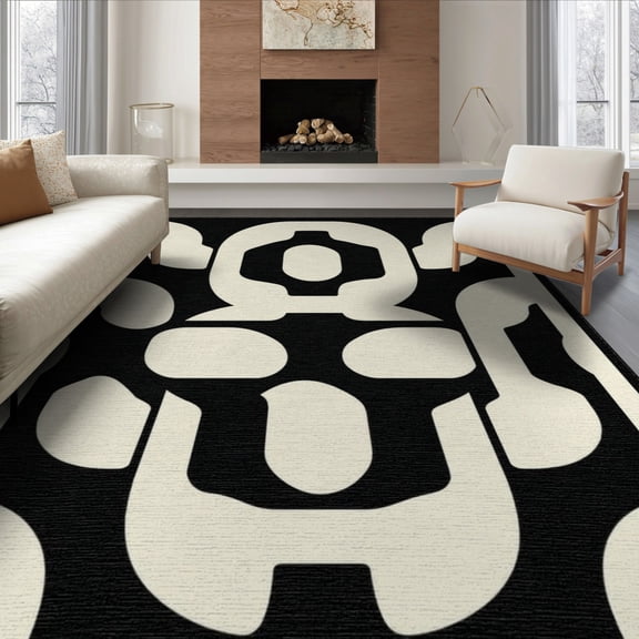 ODIKA 8'x10' Washable Area Rug Geometric Contemporary Interlocking Arch Abstract Mid Century for Dining Room, Large Office, Lounge, Non-Slip Chair-Friendly Mat