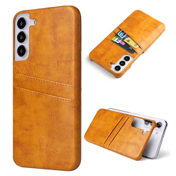 Nalacover Case for Samsung Galaxy S24 Plus Back Card Slots Holder Case, Vintage Oil Wax Pattern PU Leather Cover Rugged PC Anti-Scratches Shockproof Protective Slim Lightweight Case, Yellow