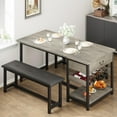 thumbnail image 3 of BeesClover Dining Table Set, Retro Brown Dining Set for 4 with Upholstered Benches, Kitchen Dining Table Set with Storage Drawers and Wine Rack for Small Spaces, 3 of 8