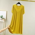 thumbnail image 5 of Xioeram Women Summer Dress Pleated Solid Color O Neck Short Sleeves Thin Loose Knee Length Pullover Casual Daily Wear Lady Midi Dress, 5 of 8