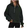 thumbnail image 2 of Jinhomg Women's Half Zip Sweatshirts Oversized Comfy Long Sleeve Hoodies 2024 Trendy Y2K Kangaroo Pocket Hooded Pullover Sales Today Clearance Women Dark Gray M, 2 of 5